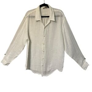 FLAX Linen Long Sleeve Button Down Shirt Women's Size M White Casual Top